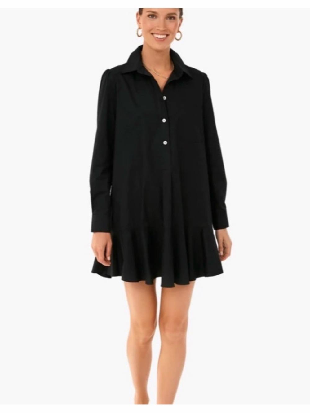 Tuckernuck Callahan Black Shirt Dress Swing Mini Flounce Hem Classic Preppy L